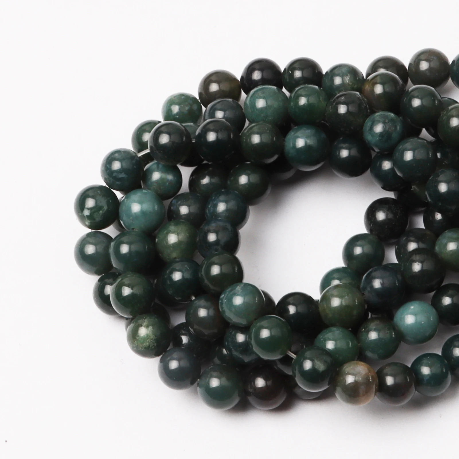 Natural Round Stone Beads Gemstone Hole Size 6/8/10mm Crystal Energy Healing Power Smooth Loose Moss Agate | Украшения и