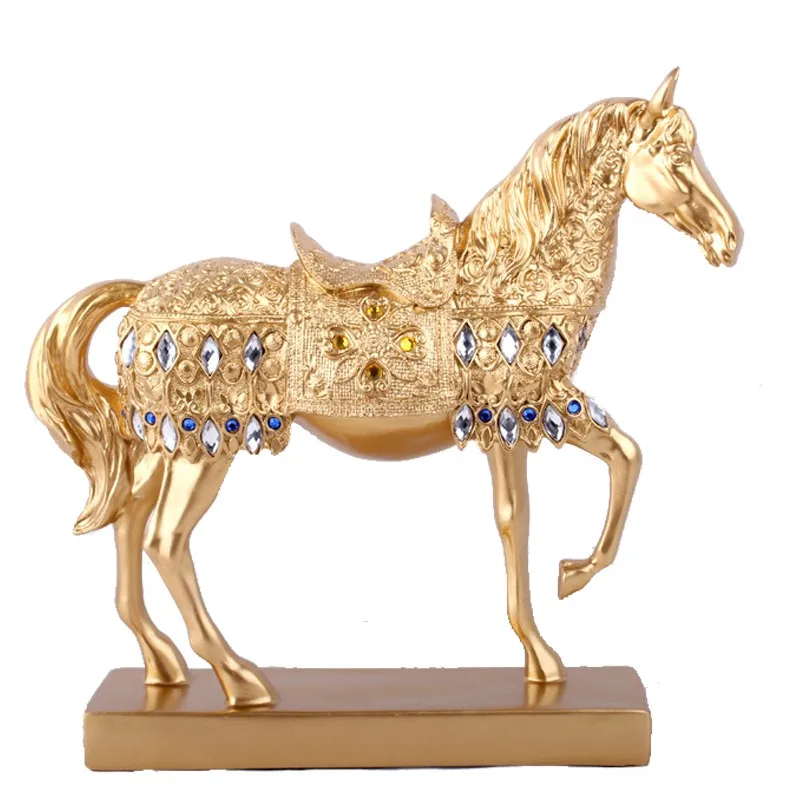 

28.8CM(11.3") RESIN GOLDEN SILVERY TROTTING HORSE STATUE DECORATION ANIMAL SCULPTURE HORSE FIGURINE MINIATURE HOME OFFICE DECOR