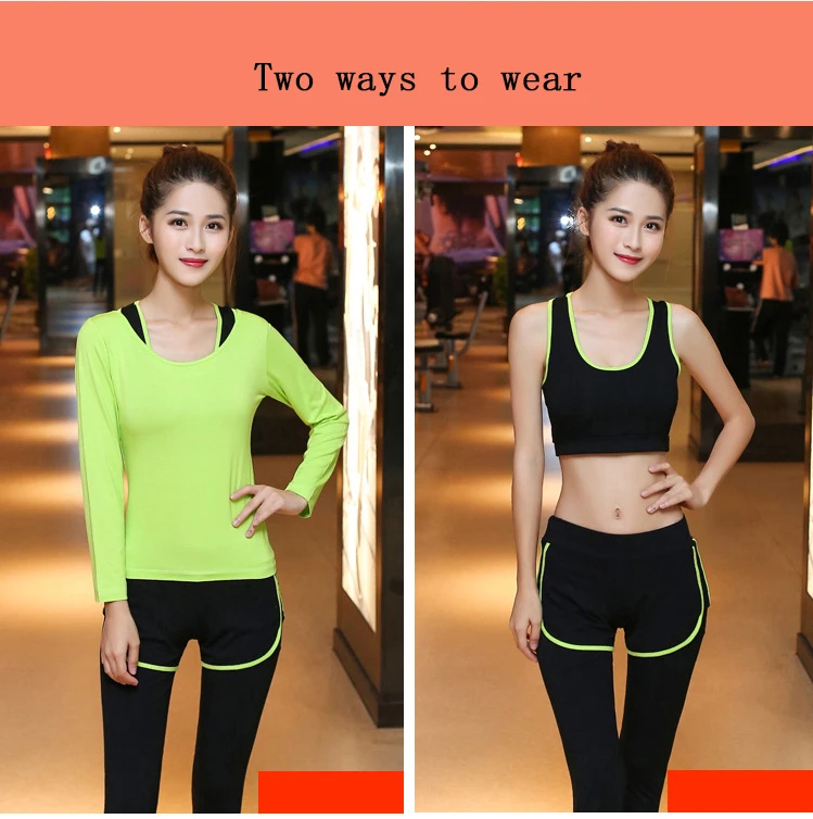 Women's Clothing 2021 Autumn Gym Long-sleeved Yoga Suit Sports Suit Female Three-piece Suit Fake Two-piece Running Pants
