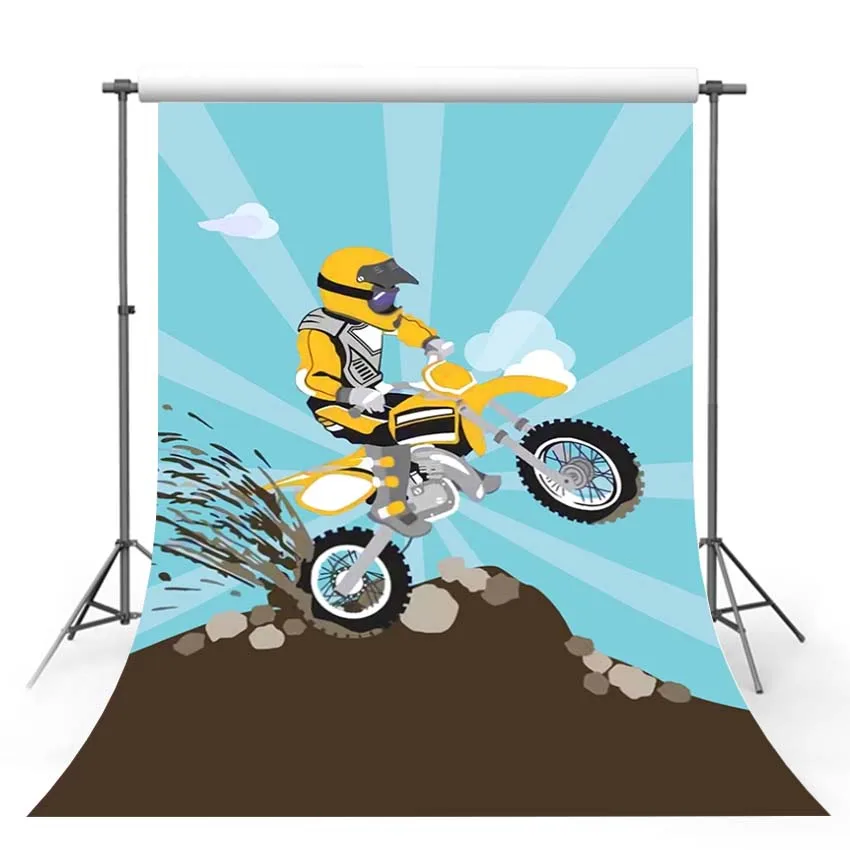 

Cartoon Motorcycle Backdrops for Cool Boys Birthday Party Radioactive Stripes Hill Photography Backgrounds Custom Poster