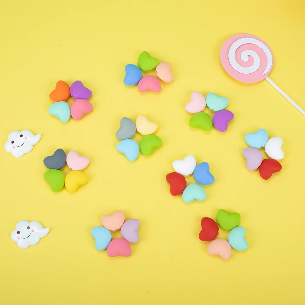 

Sunrony 10Pcs Love Heart Silicone Beads Baby Nursing Teether DIY Pacifier Chain Necklace Bracelet Gifts BPA Free