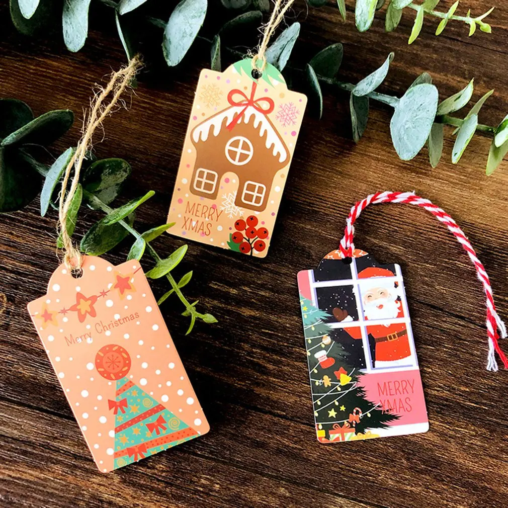 

48pcs Painted Merry Christmas Tags Festival New Year Gift Hang Tag Paper Label Message Greeting Cards Christmas Party Supplies