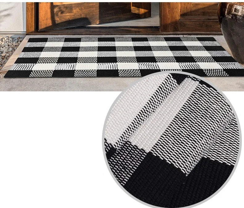 Черный белый цвет в клетку из хлопка и льна Кухня коврики Ванная комната коврик