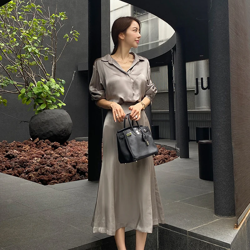 Новое поступление Осенний Модный женский костюм с юбкой свободная блузка