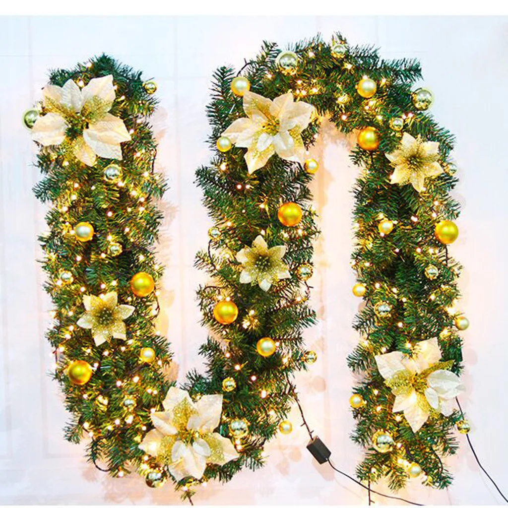 

Рождественская светодиодная искусственная гирлянда из ротанга, венок, 2,7 м, зеленая Рождественская гирлянда для домашней вечеринки, Рождес...