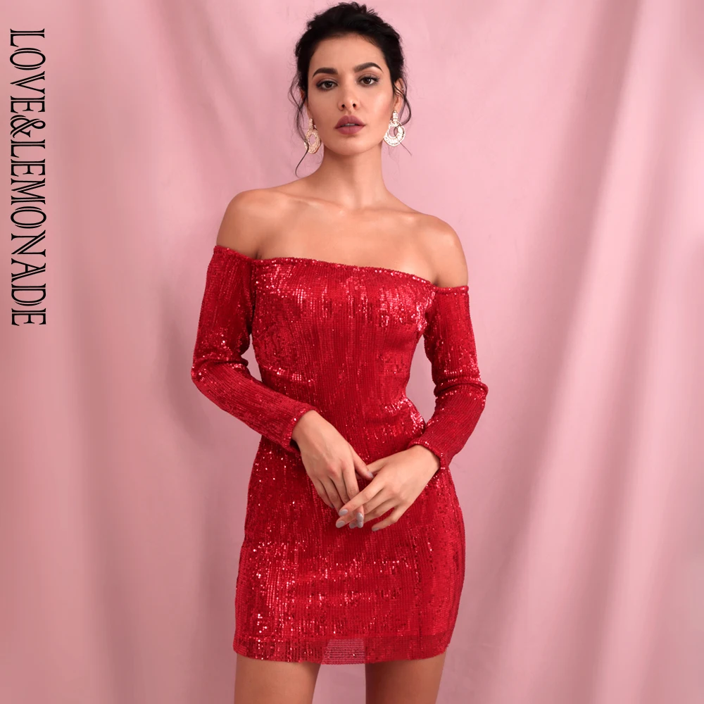 Love& Lemonade красное эластичное облегающее платье с воротником и блестками LM0608