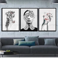 nordic custom canvas painting butterfly beauty head flower living room bedroom clothing store cafe wall decor printing poster