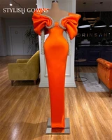 dubai luxury orange crystal beaded evening party dress african ruffles strapless birthday arabic gowns robe de soir%c3%a9e femme