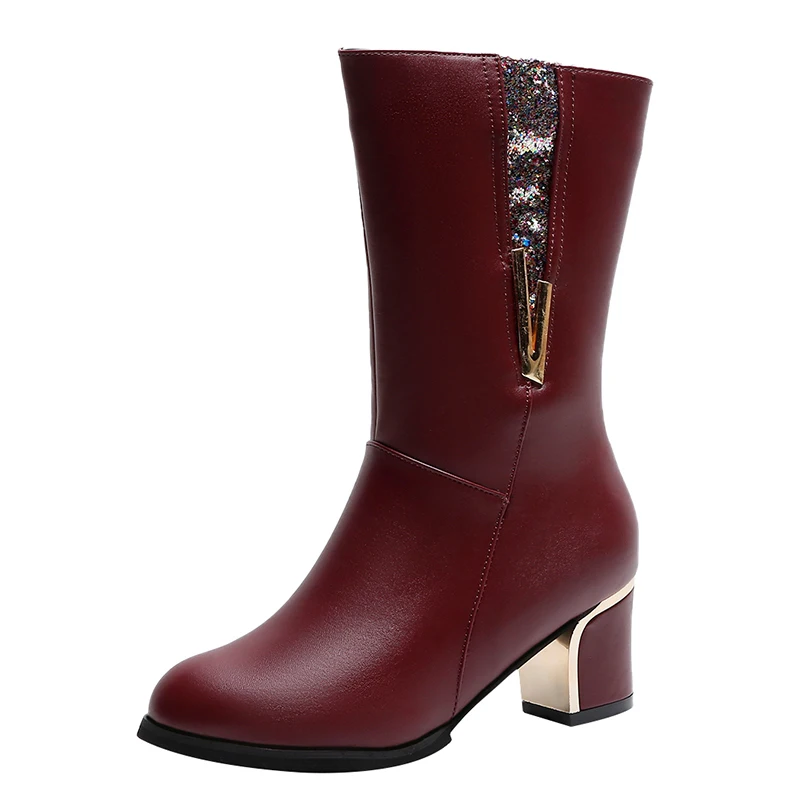 Новые женские сапоги на каблуке зимние до колена платформе без застежки Женская