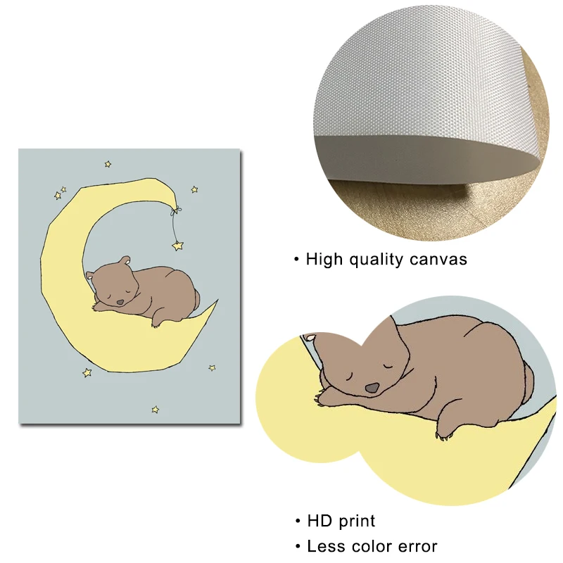 Медведь Луна и дизайн со звездами холст печати плакатов дети стены искусства для