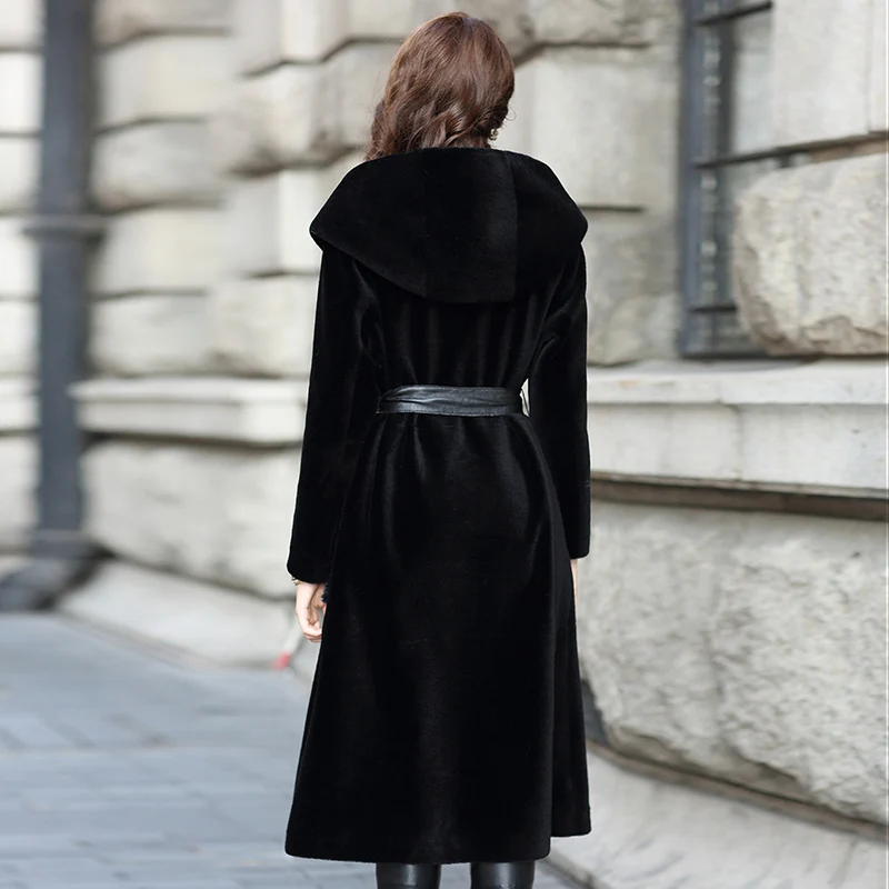 Натуральная Овечья стрижка шуба женская Зимняя шерстяная куртка с капюшоном