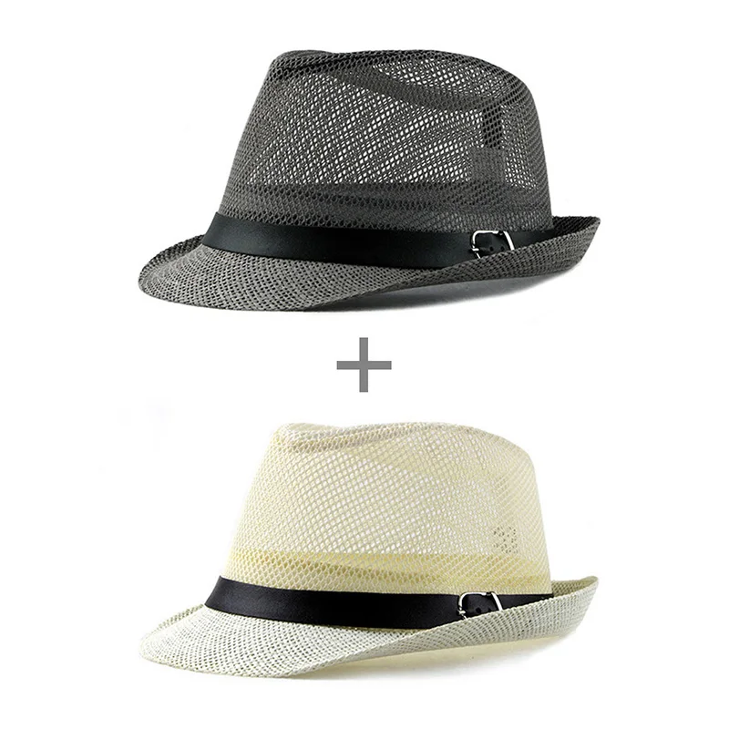 [AETRENDS] летняя джазовая шляпа, Пляжная соломенная шляпа s, шляпы Fedora для мужчин, шляпы Fedoras, Панама, Z-6492 - Цвет: Gray and Beige