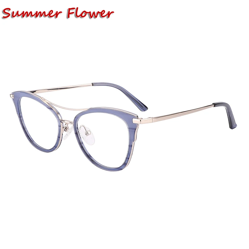 

Eyeglass Fashion Stripe Acetate Girl Blue Eyewear Student Prescription Glasses Frame Women Optical Spectacle