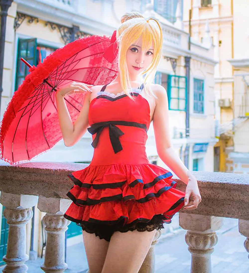 Костюм для косплея Fate Grand Order Нерон Клавдий Цезарь Огастус красный купальник |