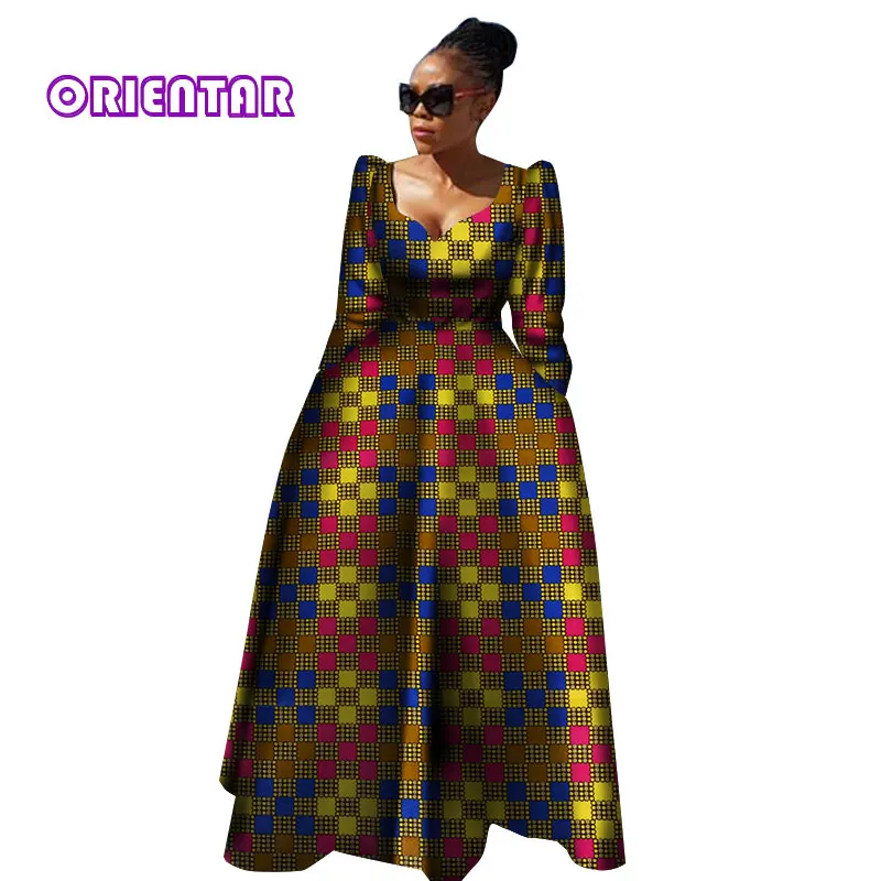 Женская африканская одежда Bazin Riche Robe Africaine, Африканское платье, Осеннее женское длинное платье больших размеров из чистого хлопка WY2849 - Цвет: 5