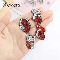 music heart lapel pin anatomical human heart phonograph headset microphone instrument brooches for women men punk gothic jewelry