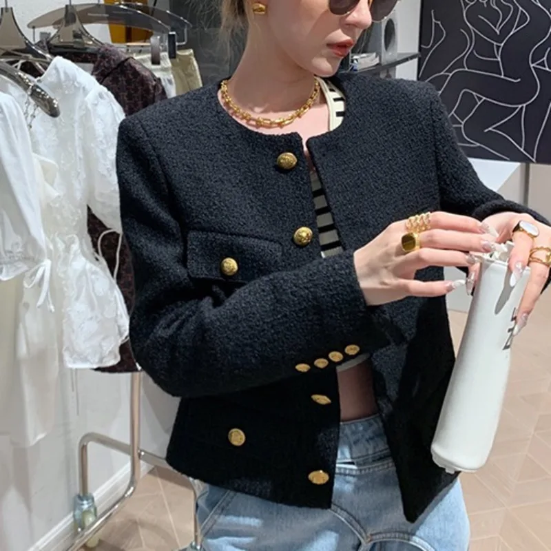 Куртка женская твидовая однобортная элегантная повседневная короткая