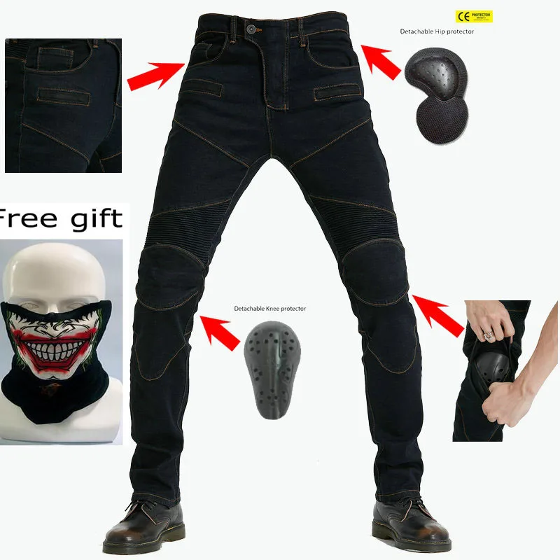 

Motorcycle Riding Pants Moto pantalon Jeans Protective Pants Motocross Racing Denim Jeans with mesh 4 Knee Hip Pads PK718
