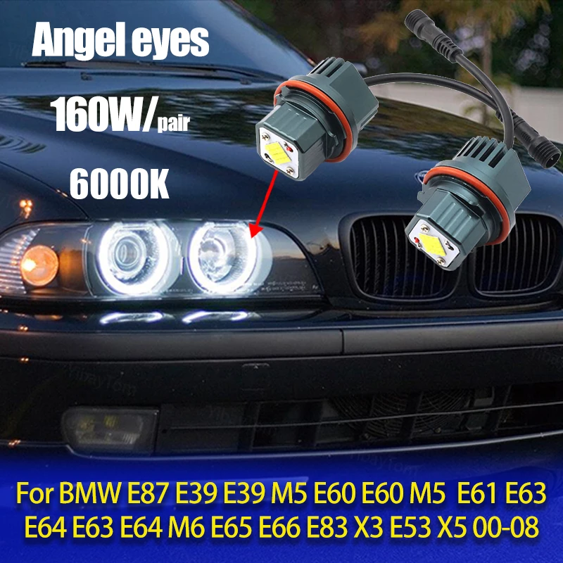 

Светодиодная лампа «ангельские глазки» для BMW E87 E39 M5 E60 E61 E63 E64 M6 E65 E66 E83 X3 E53 X5 00-08, 6000 К, 120 Вт, 2 шт.
