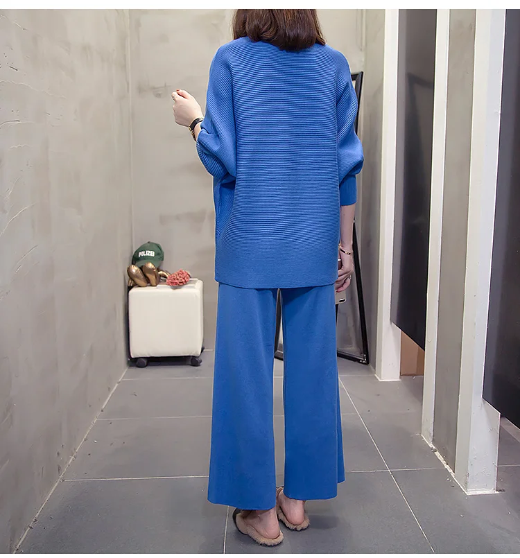 Черный вязаный костюм женский теплый комплект из 2 предметов брюки костюмы и топ