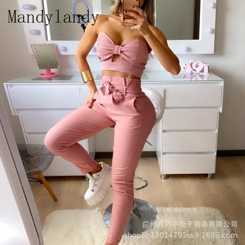 Женский элегантный комплект Mandylandy из двух предметов укороченный Топ без