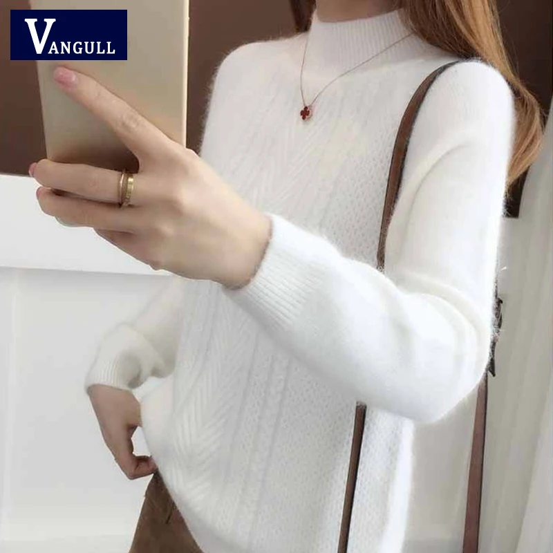 Вязаный свитер Vangull с воротником-хомутом женские толстые мягкие Пуловеры длинным