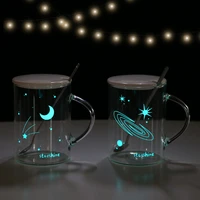 creative luminous glass cup breakfast milk teacup office coffee flower tea drink mug high temperature resistance drinkware