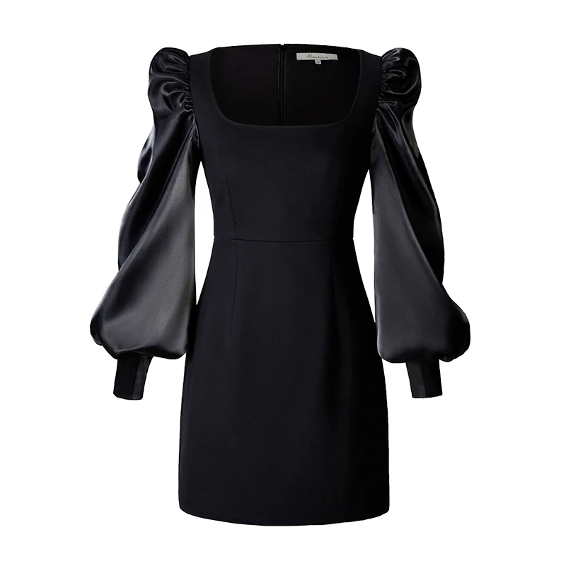 

AEL Bandage Women's Elegant Dress Puff Sleeve Square Collar Female Vintage Black Party Dress Spring 2020 New High Quality