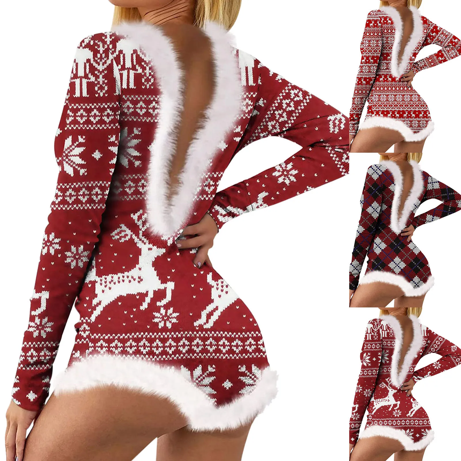 

Женское боди с рождественским принтом и перьями