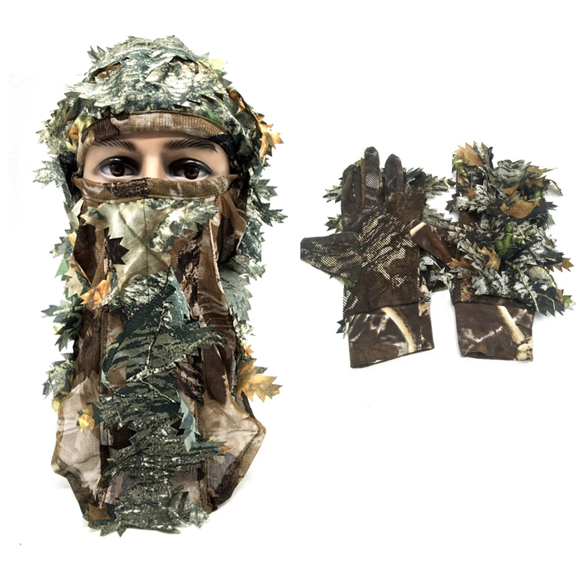 Glove and Mask Рыболовные охотничьи 3D перчатки с листьями, камуфляжная маска, сохраняющая тепло, для охоты, кемпинга, велоспорта, спорта на открытом воздухе, джунглей, пеших прогулок - Цвет: Glove and Mask