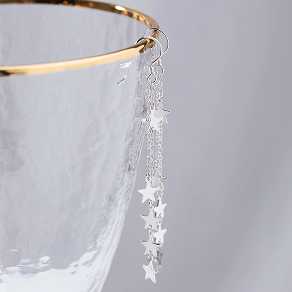 

Fashion S925 Sterling Silver Fashion Long Style Star Earrings Explosion Style Double Earring Earrings Women's Earrings
