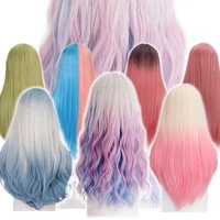 allaosify synthetic long straight lolita cosplay wig with bangs pink purple blue orange red black green anime wigs for women