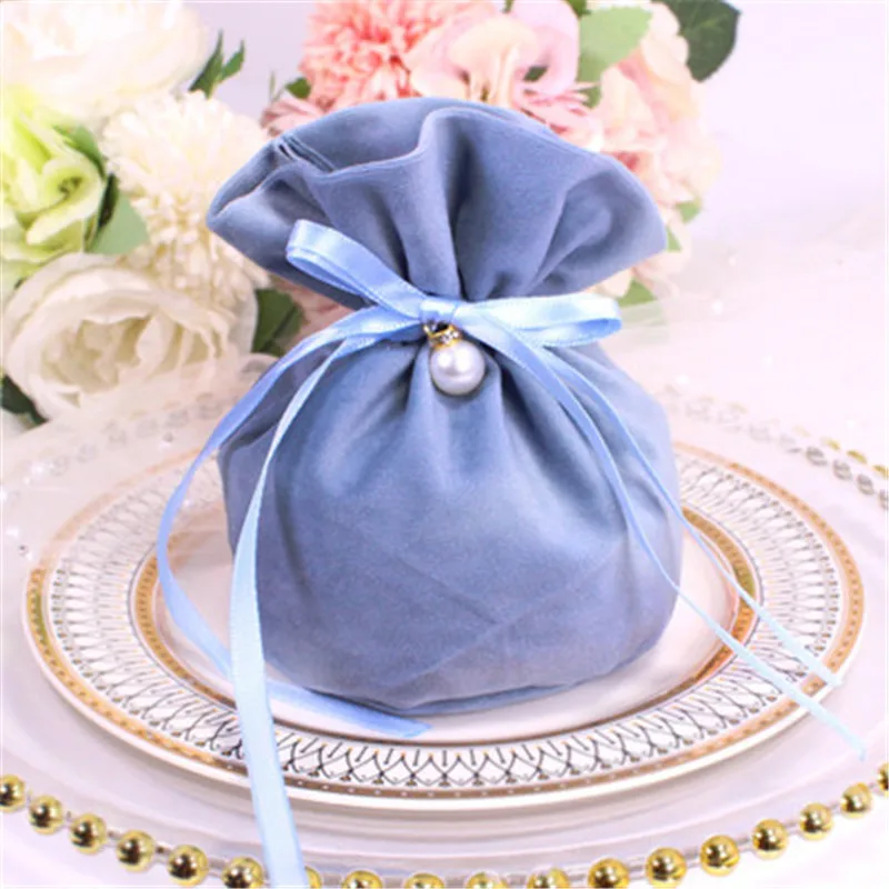 Креативные бархатные подарочные пакеты для конфет с жемчугом 6 шт. шоколадная