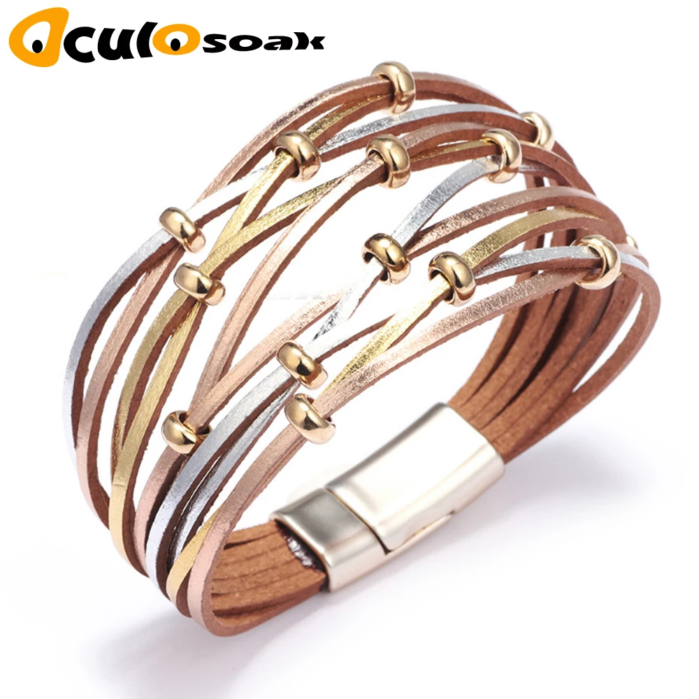 2019 новое украшение с защелкой кожа 18 мм браслет панк многослойные кожаные