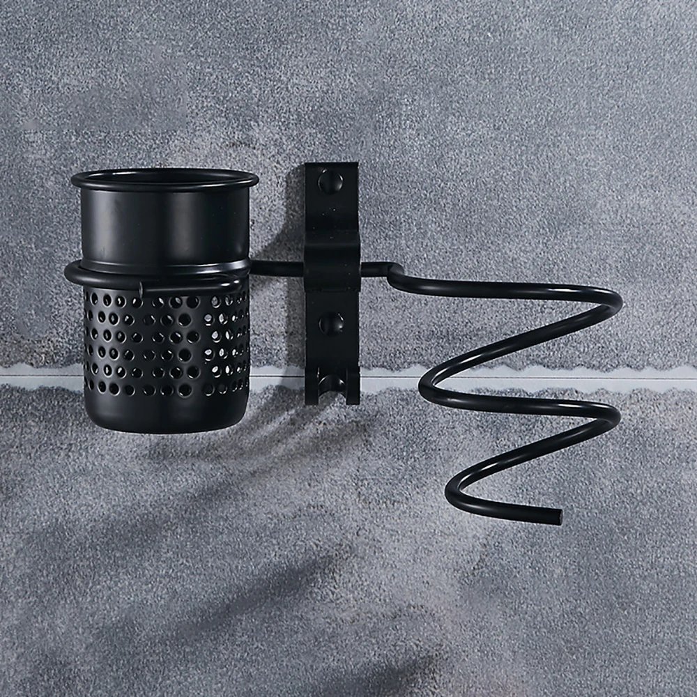 

1Pc Hair Dryer Rack with Basket Aluminium Bathroom Wall Shelf Hair Comb Brush Plug Holder Bathroom Accessories