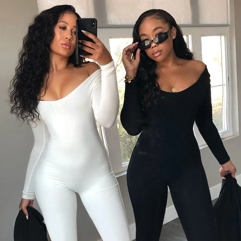 

Echoine Fleece Thick Warm Autumn Jumpsuit Long Sleeve Skinny Fitness Off Shoulder Sexy Rompers Playsuit Bodysuit Clubwear Outfit