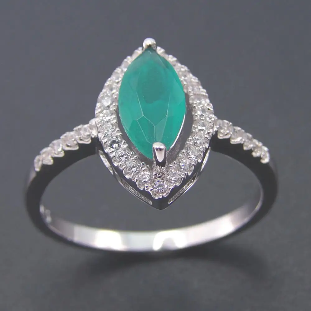

Hot Selling 925 Sterling Silver Marquis Green CZ Stone Women Ring For Engagment Wedding Jewelry Party Gift