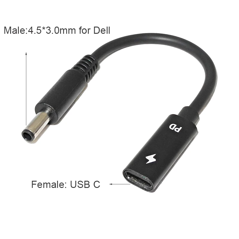 

USB C к 4,5x3,0 мм Штекерный адаптер питания для ноутбука, соединительный кабель для Dell Inspiron 11 13 14 17 15 7000 5000 3000 Тип C штекер