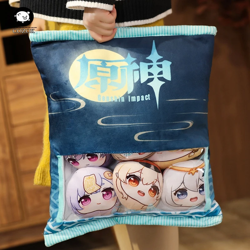 

Anime Game Genshin Impact plush pillow toy Klee Paimon Venti Diluc Throw Pillow Cosplay Doll Soft Stuffed Snack Package Gift