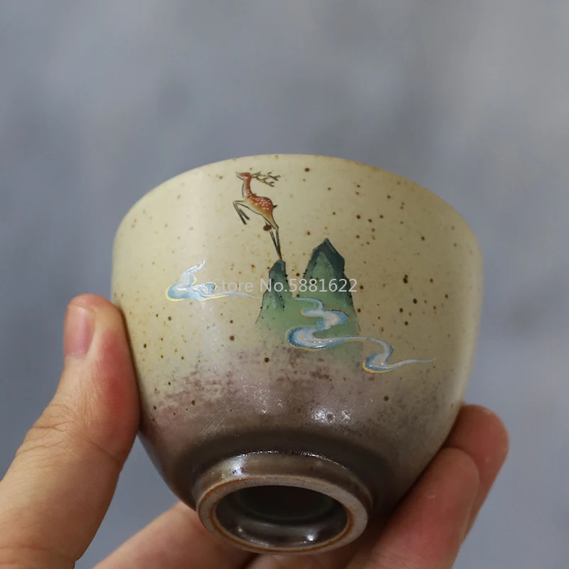 Керамическая чайная чашка ручной работы с оленем китайская 90 мл|Чашки и соусницы|