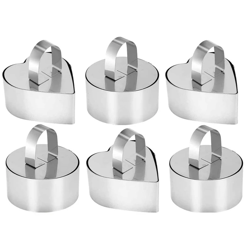 

Mousse Rings Stainless Steel Cake Circle Cake Mold Cooking Dessert Mould Baking Tools with Pusher 6 Pcs (Round & Heart)
