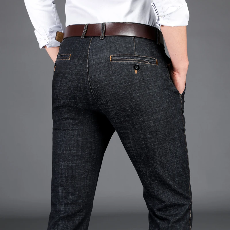 

Luren 2021 Men's Business Jeans Classic Style Fashion Casual Straight Black Denim Skinny Pants Male Brand Trousers