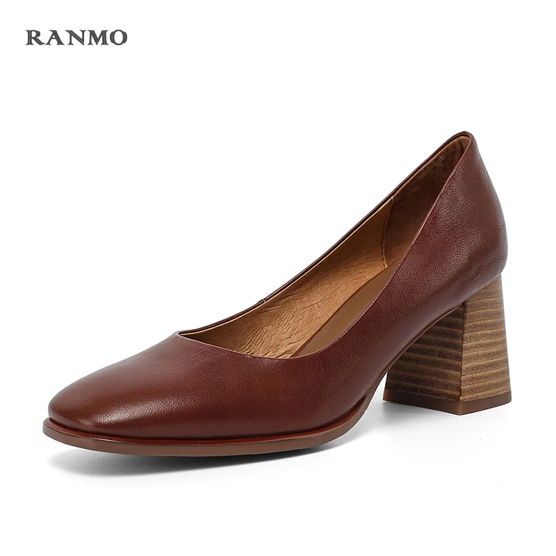 

Fashion Genuine Leather Ladies Pumps Sexy Round Toe Slip-On Shoes New Handmade Office 6 .5cm High Heel Women Pumps Women Shoes