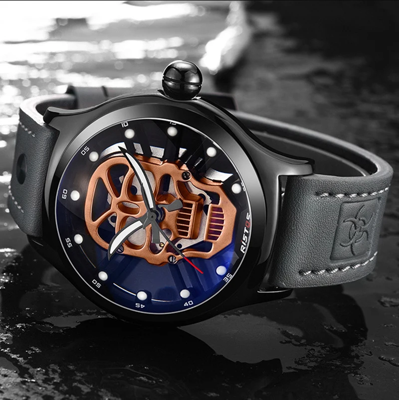 

Кварцевые часы RISTOS, мужские наручные часы с резным стеклом Hardlex в деловом стиле