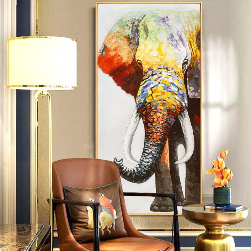 

100% Hand Painted Abstract elephant Oil Painting On Canvas Wall Art Frameless Picture Decoration For Live Room Home Decor Gift