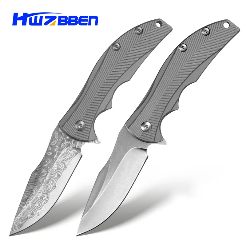 

HWZBBEN EDC Damascus Blade Titanium Alloy Handle Folding knife Outdoor Rescue Tools Camping Survival Hiking Tactical Knives