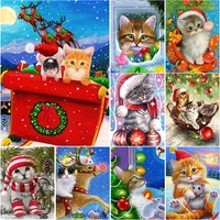new 5d diy diamond painting full square round drill christmas cat diamond embroidery animal cross stitch home decor manual gift