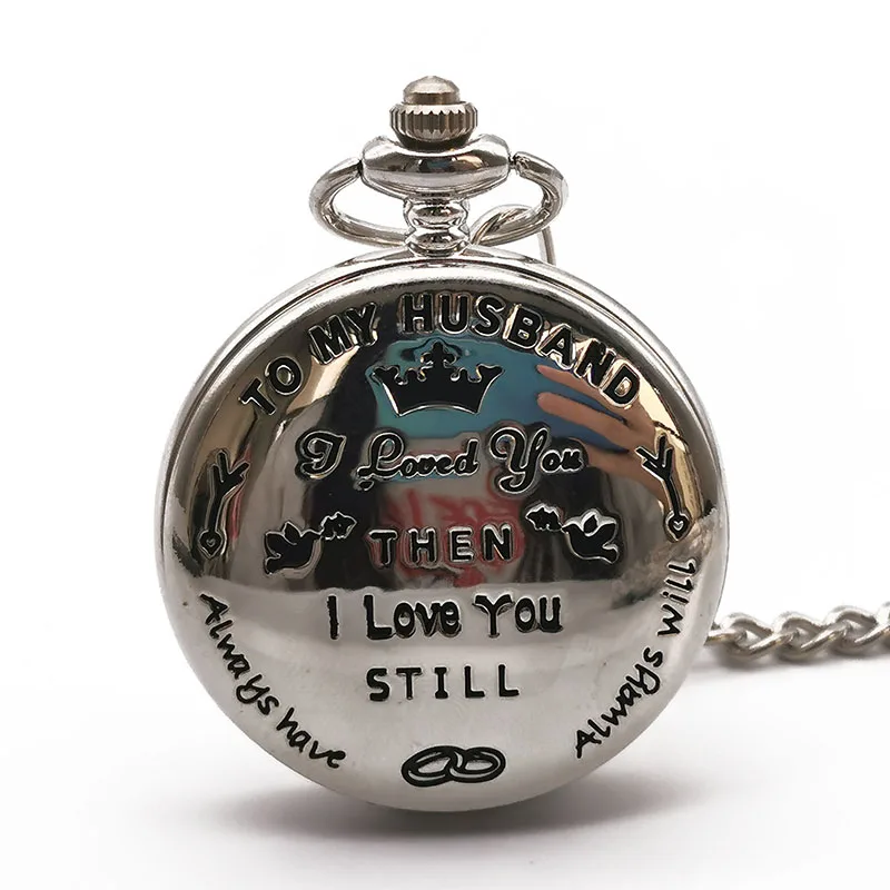 Модные серебряные кварцевые карманные часы с черным алфавитом и циферблатом