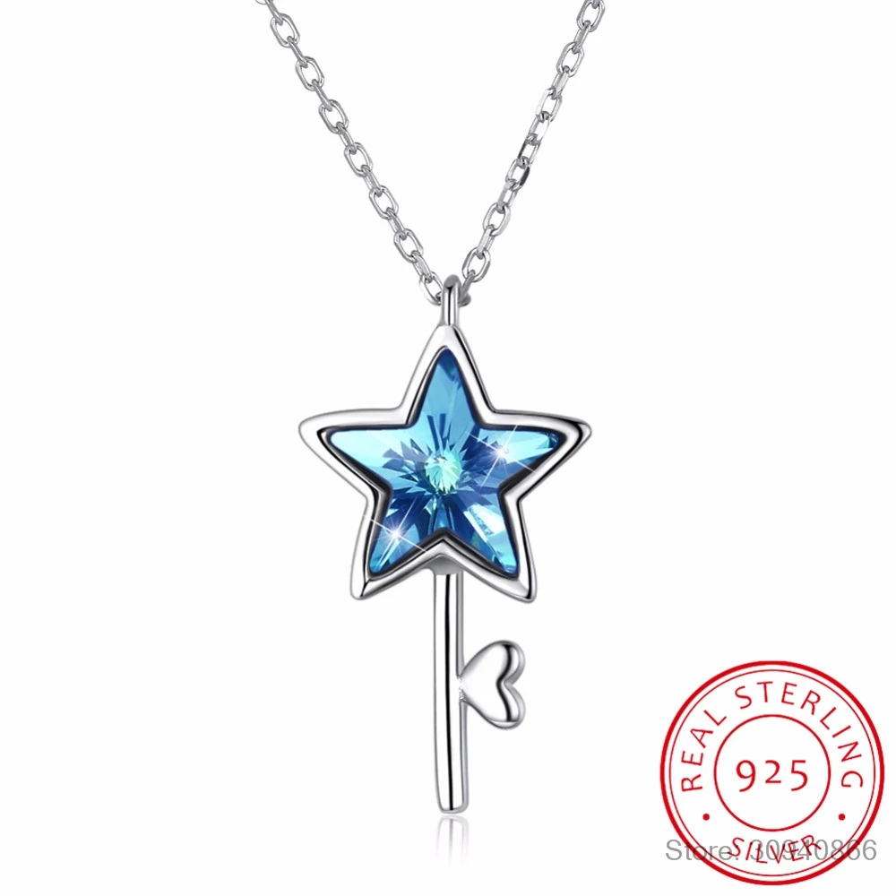 LEKANI кристаллами синего цвета и рисунком в виде фиолетовых звезд ожерелье с