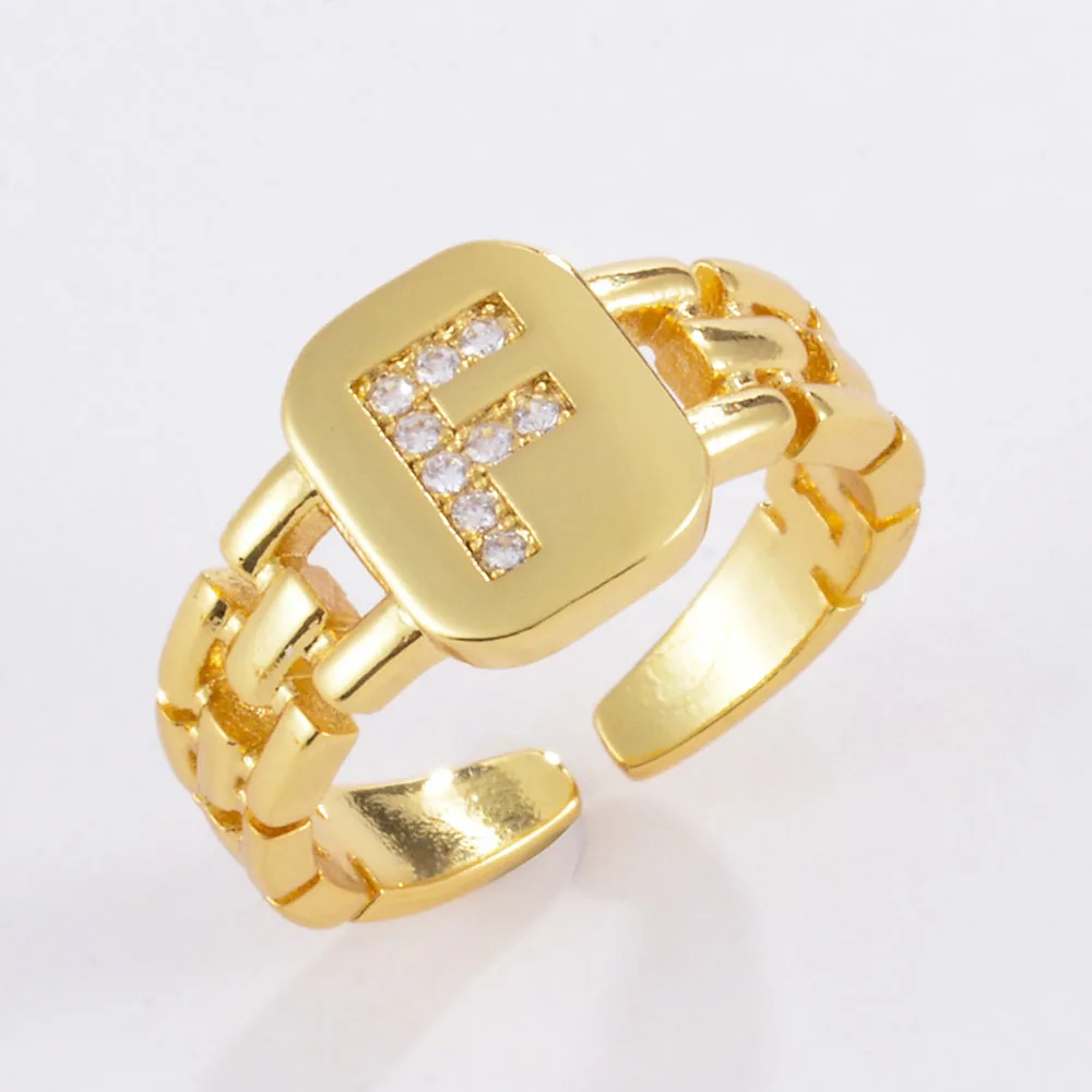 

A-G Letter Gold Color Metal Adjustable Opening Ring Initials Name Alphabet Female Creative Finger Rings Trendy Party Jewelry